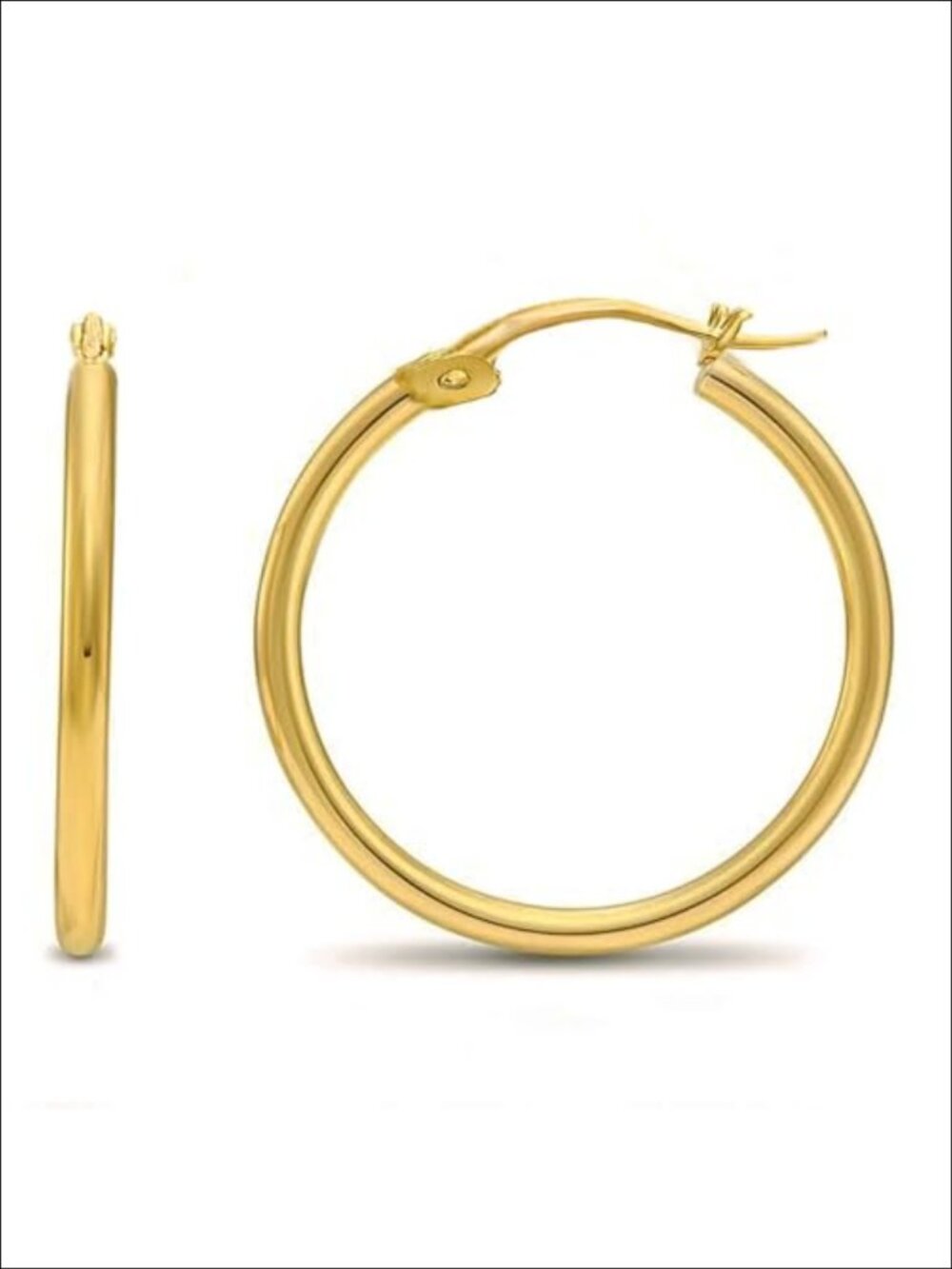 14k Yellow Gold 2mm Classic Shiny Polished Hoop Earrings for Women